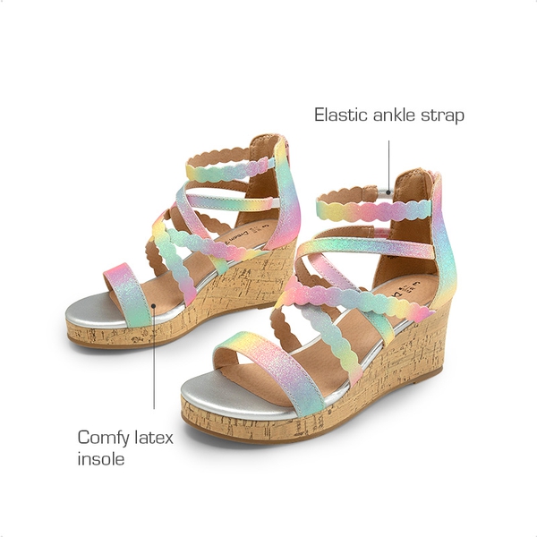 Girls' Strappy Wedge Sandals - RAINBOW - 3
